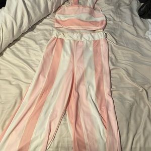 Pink and white tank top and pants 2-piece outfit